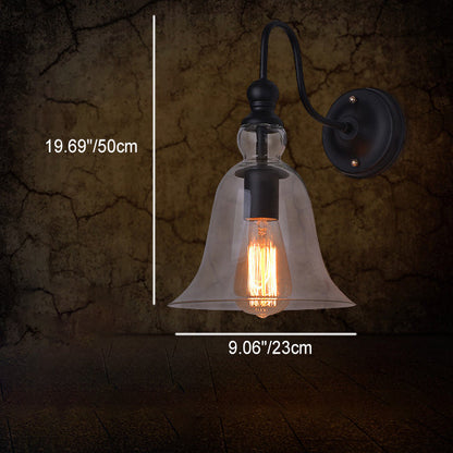 Bell Shaped Cone Iron Glass 1-Light Wall Sconce Lamp