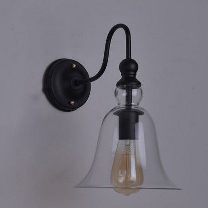 Bell Shaped Cone Iron Glass 1-Light Wall Sconce Lamp
