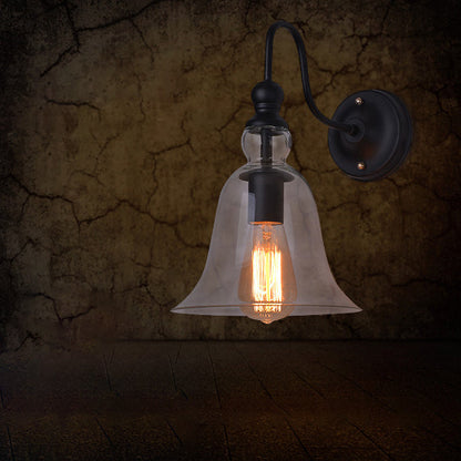 Bell Shaped Cone Iron Glass 1-Light Wall Sconce Lamp