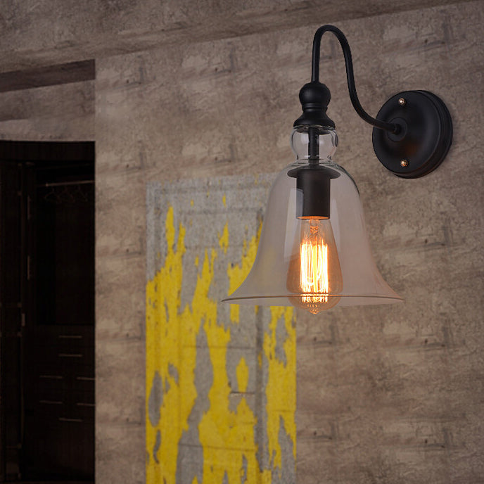 Bell Shaped Cone Iron Glass 1-Light Wall Sconce Lamp