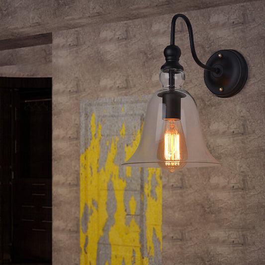 Bell Shaped Cone Iron Glass 1-Light Wall Sconce Lamp
