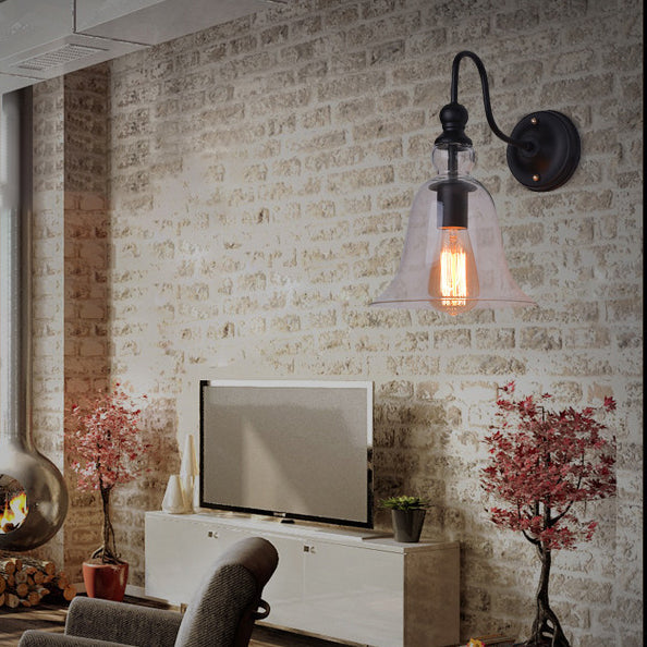 Bell Shaped Cone Iron Glass 1-Light Wall Sconce Lamp