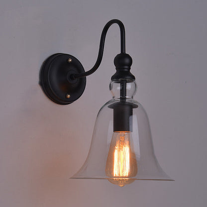 Bell Shaped Cone Iron Glass 1-Light Wall Sconce Lamp