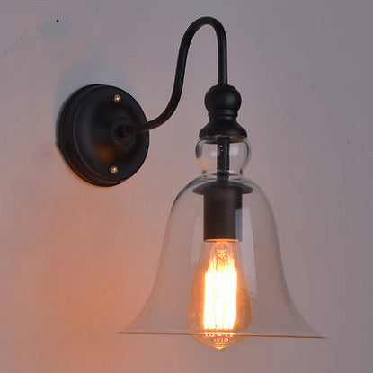 Bell Shaped Cone Iron Glass 1-Light Wall Sconce Lamp