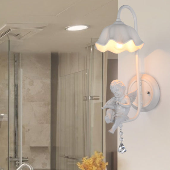 Angel Iron Glass Ceramic Resin 1-Light Wall Sconce Lamp