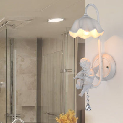 Angel Iron Glass Ceramic Resin 1-Light Wall Sconce Lamp