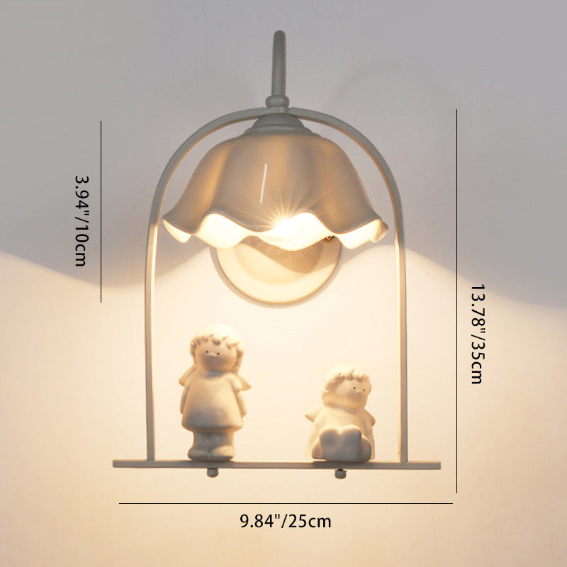 Angel Iron Glass Ceramic Resin 1-Light Wall Sconce Lamp