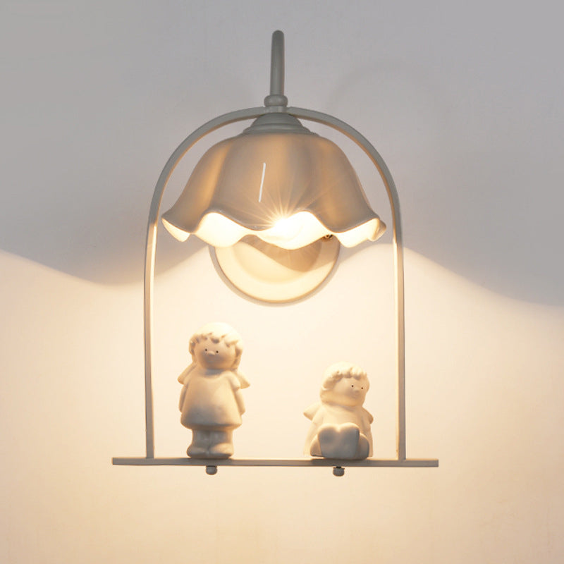 Angel Iron Glass Ceramic Resin 1-Light Wall Sconce Lamp