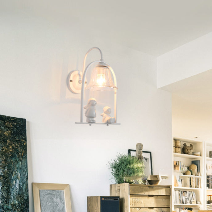 Angel Iron Glass Ceramic Resin 1-Light Wall Sconce Lamp
