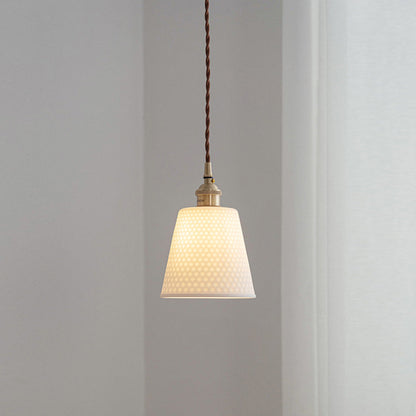 Contemporary Scandinavian Round Cylinder Cone Copper Ceramic 1-Light Pendant Light For Dining Room