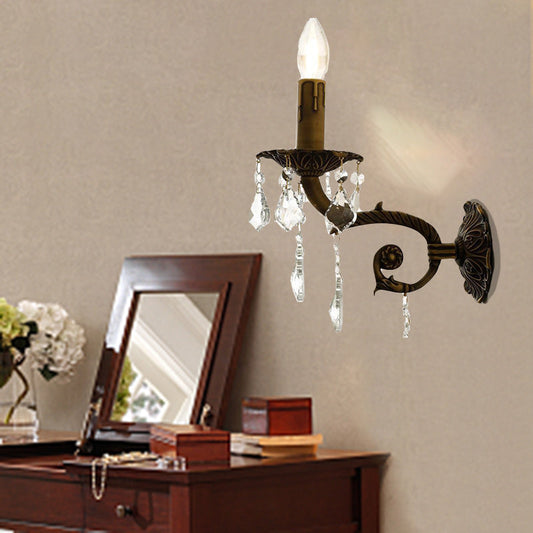 Twig Candle Shaped Copper Crystal 1-Light Wall Sconce Lamp