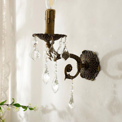 Twig Candle Shaped Copper Crystal 1-Light Wall Sconce Lamp
