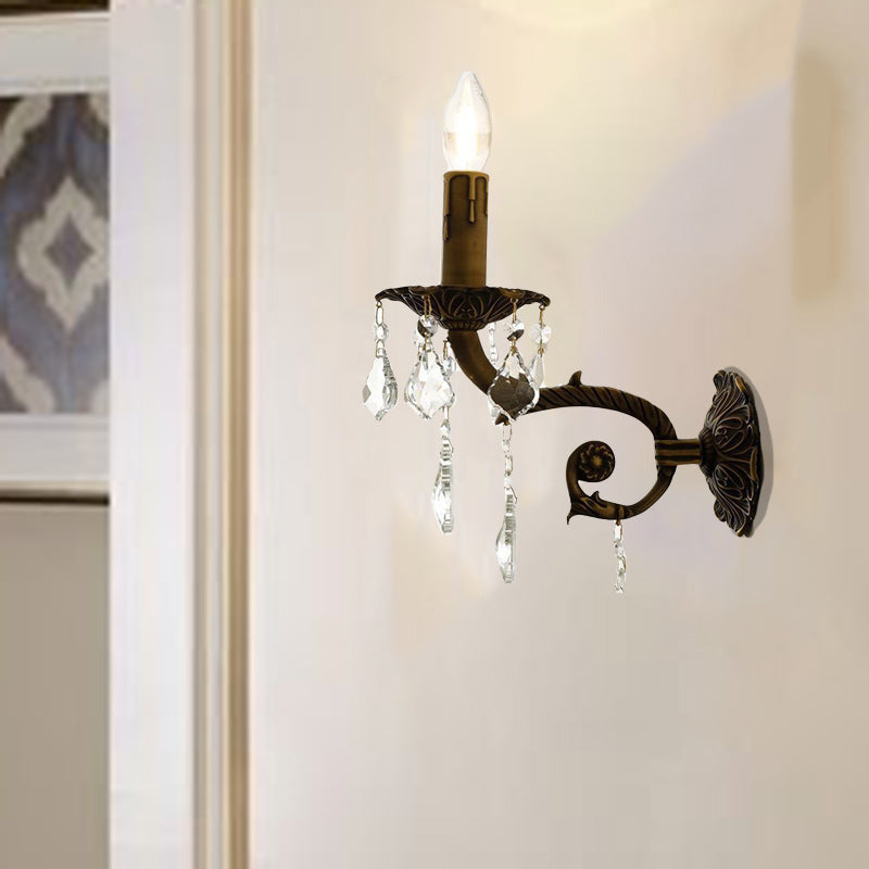 Twig Candle Shaped Copper Crystal 1-Light Wall Sconce Lamp