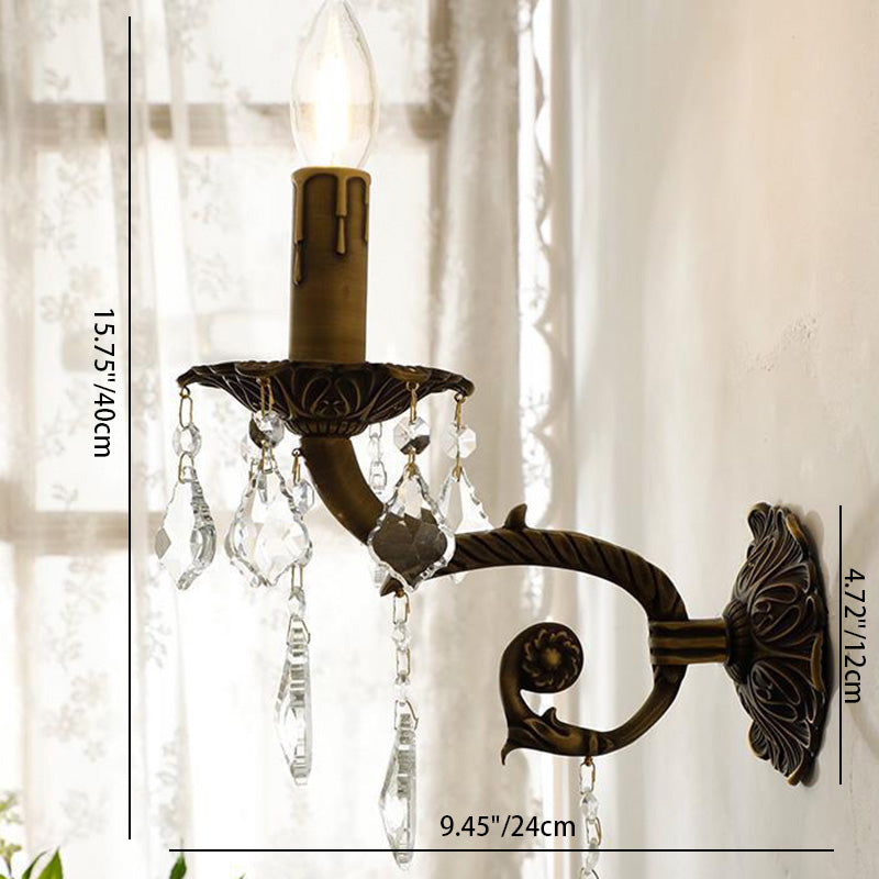Twig Candle Shaped Copper Crystal 1-Light Wall Sconce Lamp
