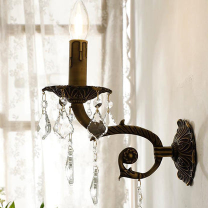 Twig Candle Shaped Copper Crystal 1-Light Wall Sconce Lamp