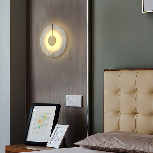 Minimalist Round Oval Iron Marble LED Wall Sconce Lamp