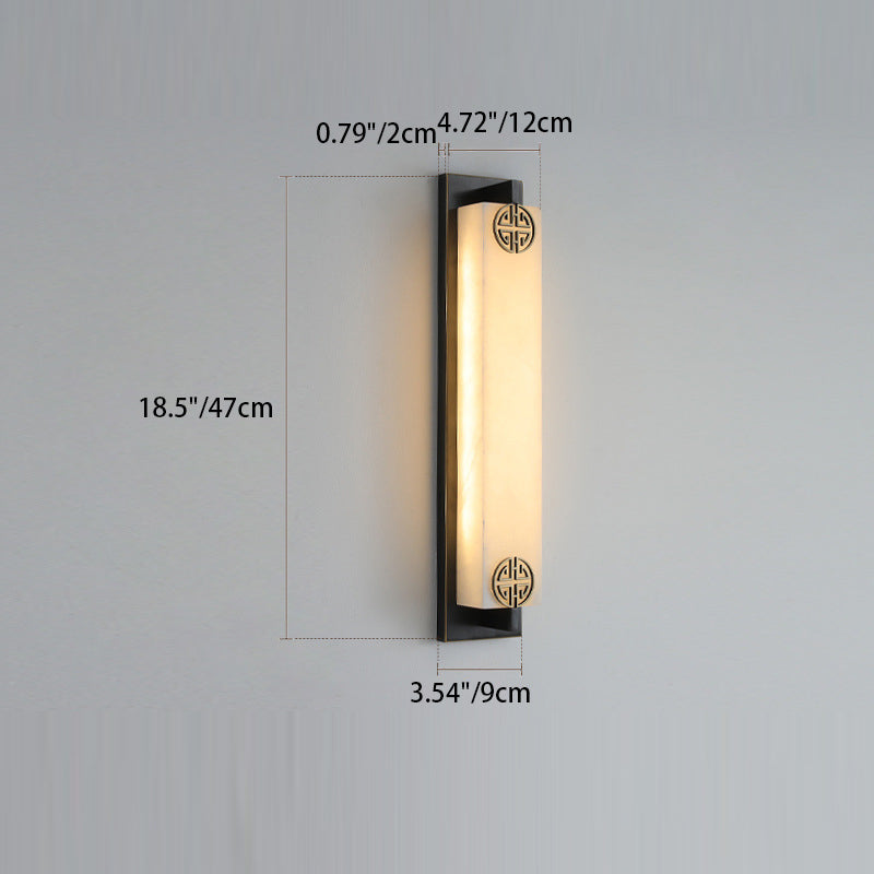 Chinese Rectangle Copper Marble LED Wall Sconce Lamp