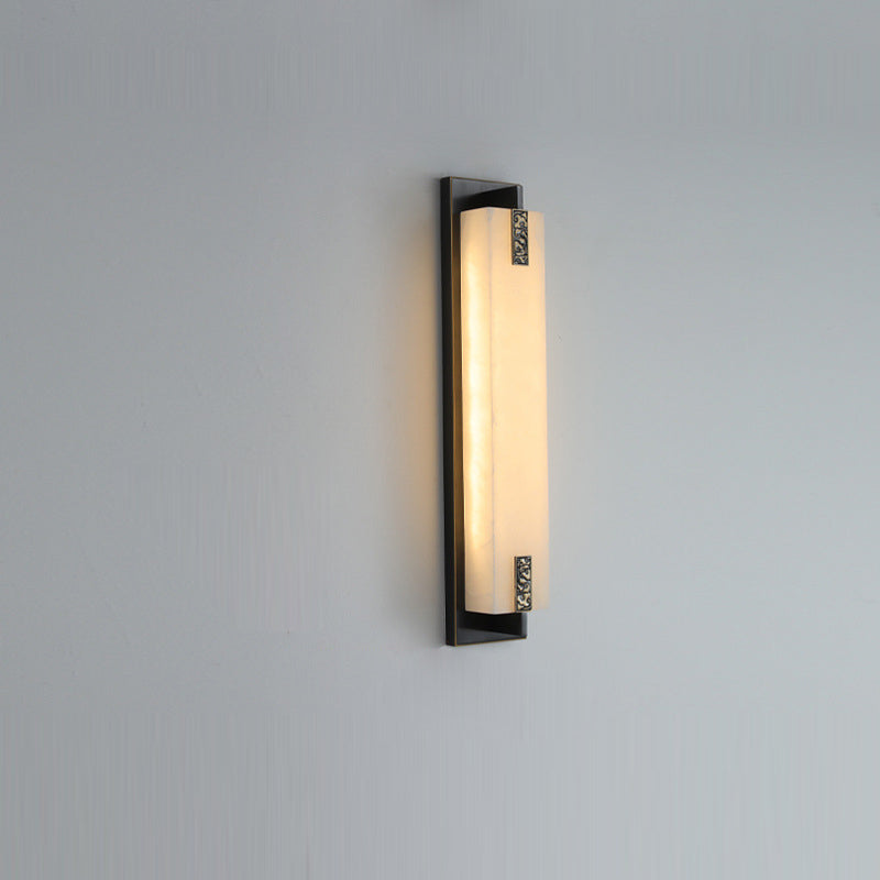 Chinese Rectangle Copper Marble LED Wall Sconce Lamp