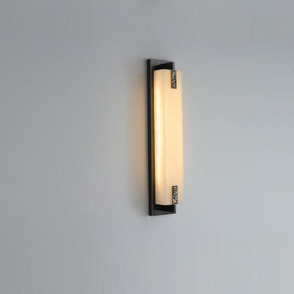 Chinese Rectangle Copper Marble LED Wall Sconce Lamp