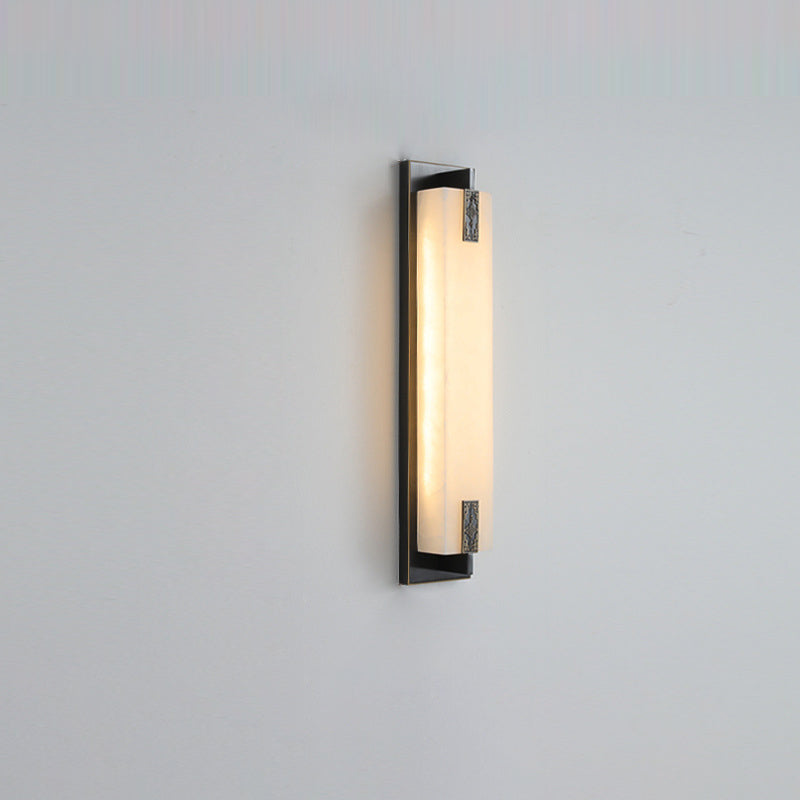 Chinese Rectangle Copper Marble LED Wall Sconce Lamp