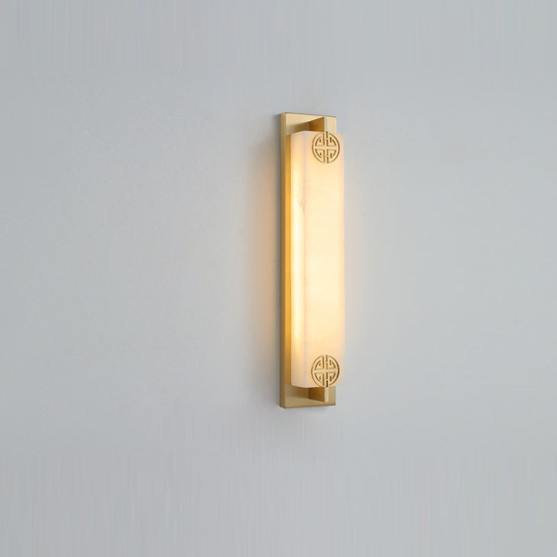 Chinese Rectangle Copper Marble LED Wall Sconce Lamp