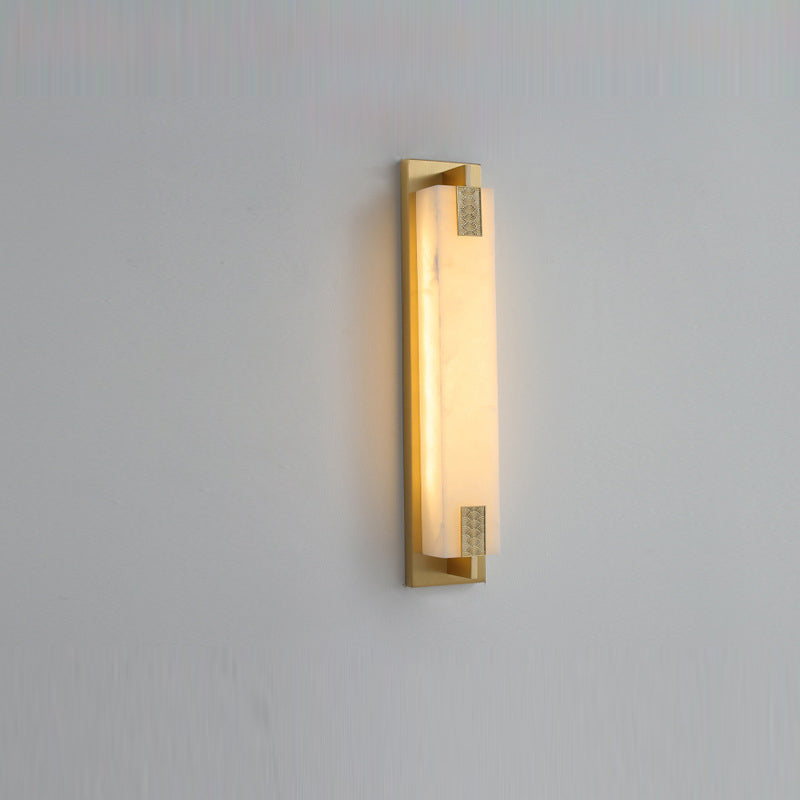 Chinese Rectangle Copper Marble LED Wall Sconce Lamp
