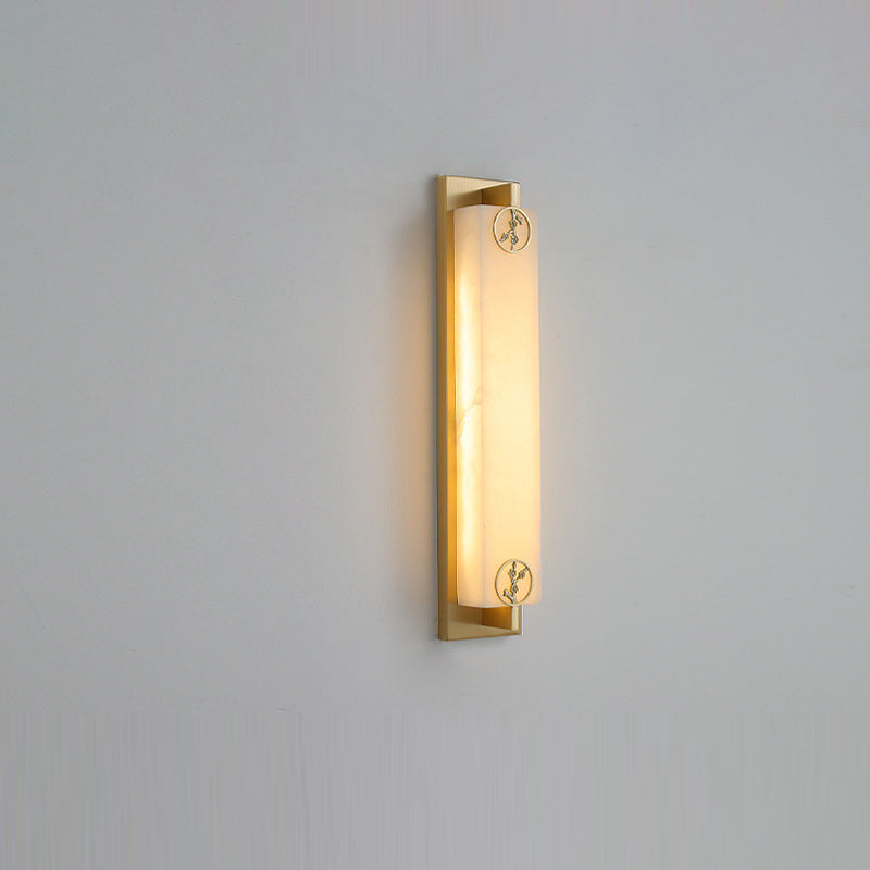 Chinese Rectangle Copper Marble LED Wall Sconce Lamp