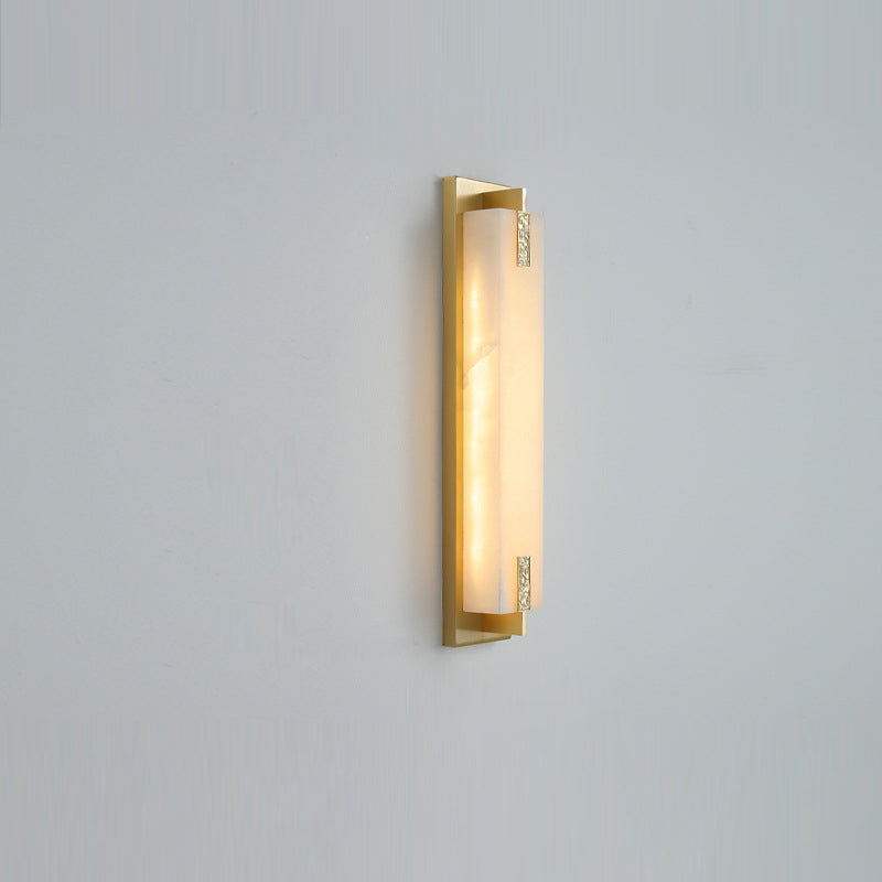 Chinese Rectangle Copper Marble LED Wall Sconce Lamp