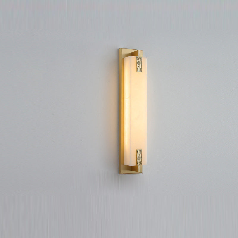 Chinese Rectangle Copper Marble LED Wall Sconce Lamp
