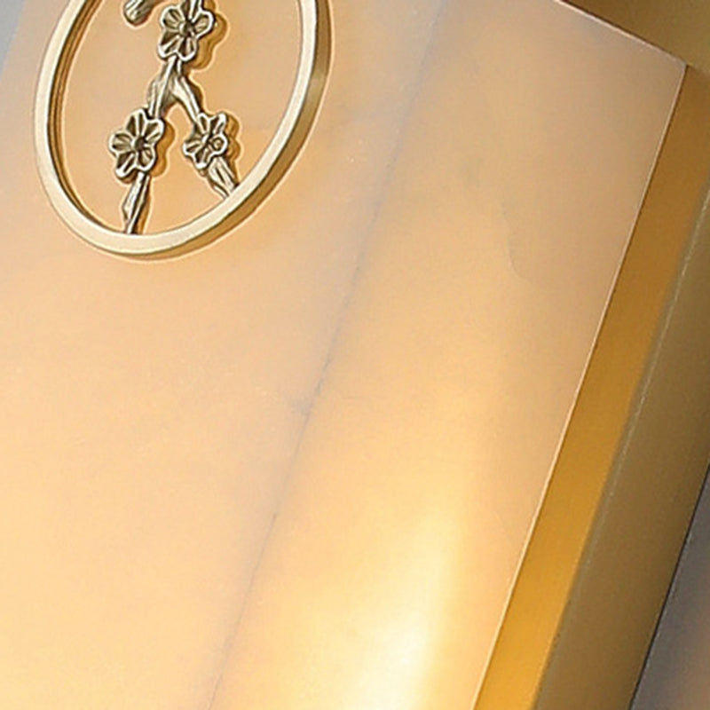 Chinese Rectangle Copper Marble LED Wall Sconce Lamp