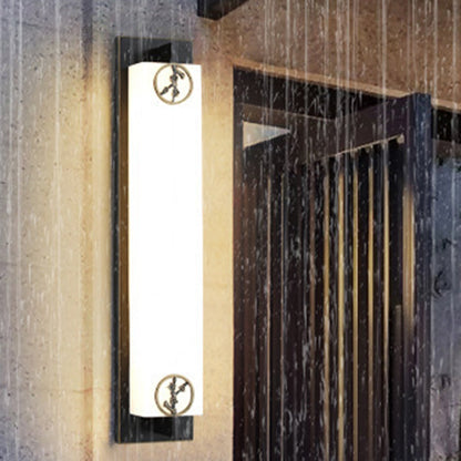 Chinese Rectangle Copper Marble LED Wall Sconce Lamp