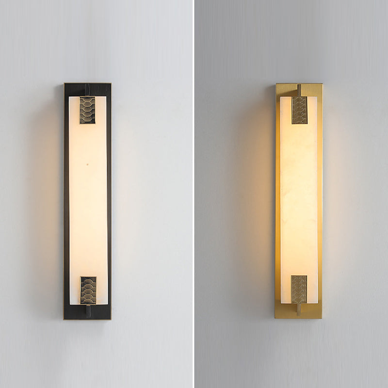 Chinese Rectangle Copper Marble LED Wall Sconce Lamp