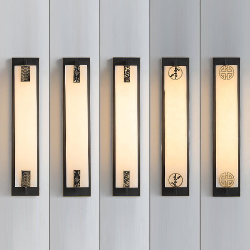 Chinese Rectangle Copper Marble LED Wall Sconce Lamp