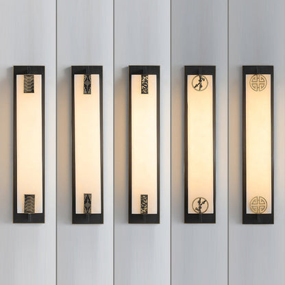 Chinese Rectangle Copper Marble LED Wall Sconce Lamp