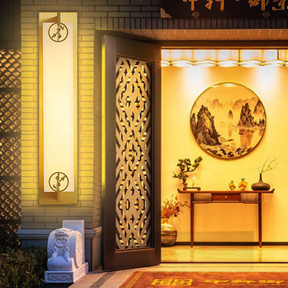 Chinese Rectangle Copper Marble LED Wall Sconce Lamp