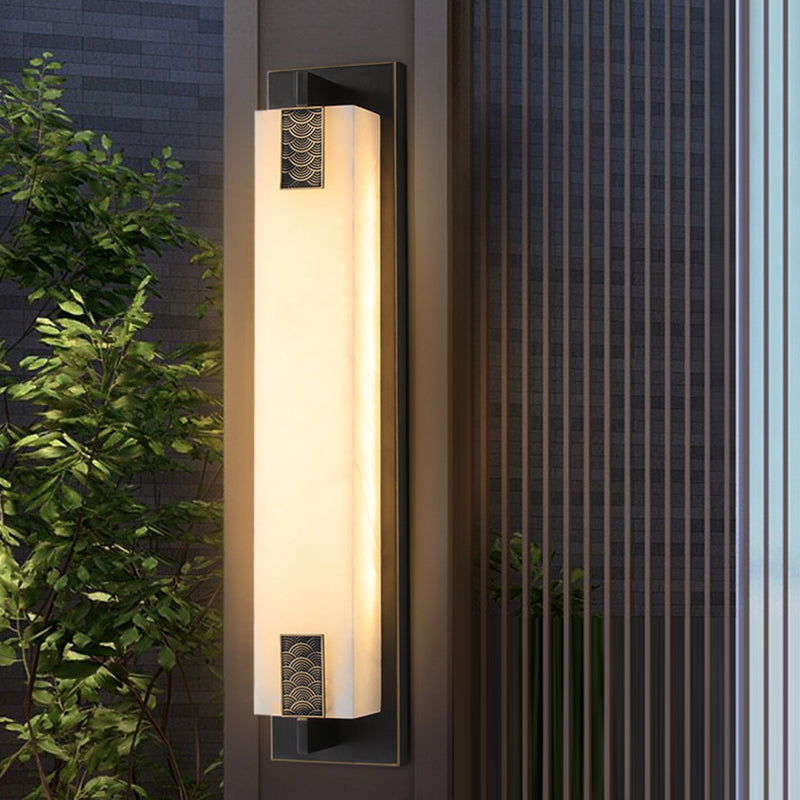 Chinese Rectangle Copper Marble LED Wall Sconce Lamp