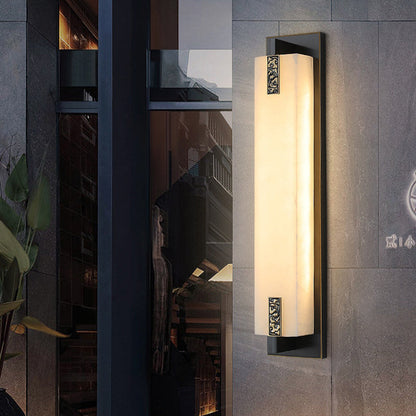Chinese Rectangle Copper Marble LED Wall Sconce Lamp
