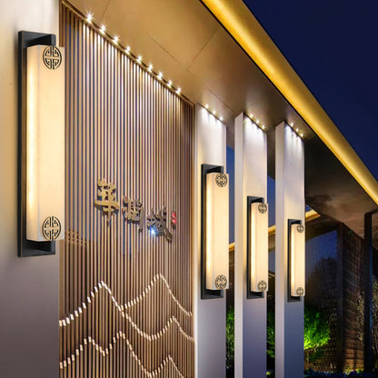 Chinese Rectangle Copper Marble LED Wall Sconce Lamp