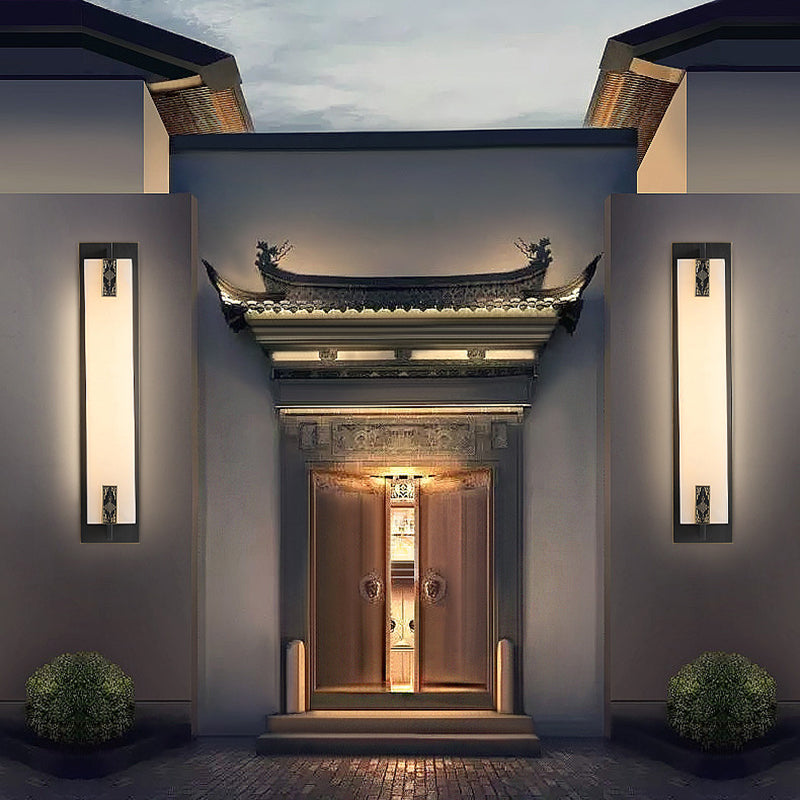 Chinese Rectangle Copper Marble LED Wall Sconce Lamp