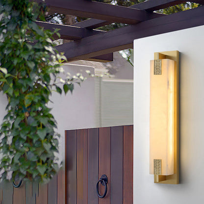 Chinese Rectangle Copper Marble LED Wall Sconce Lamp