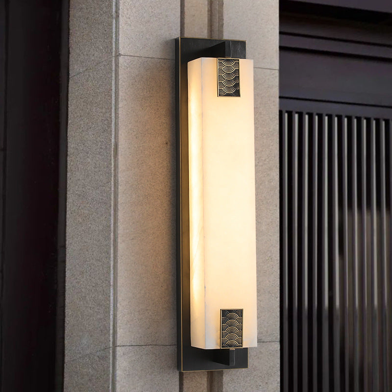 Chinese Rectangle Copper Marble LED Wall Sconce Lamp