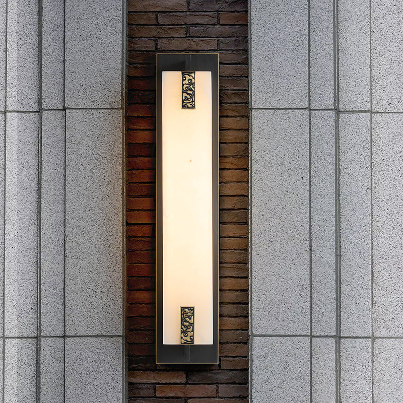 Chinese Rectangle Copper Marble LED Wall Sconce Lamp