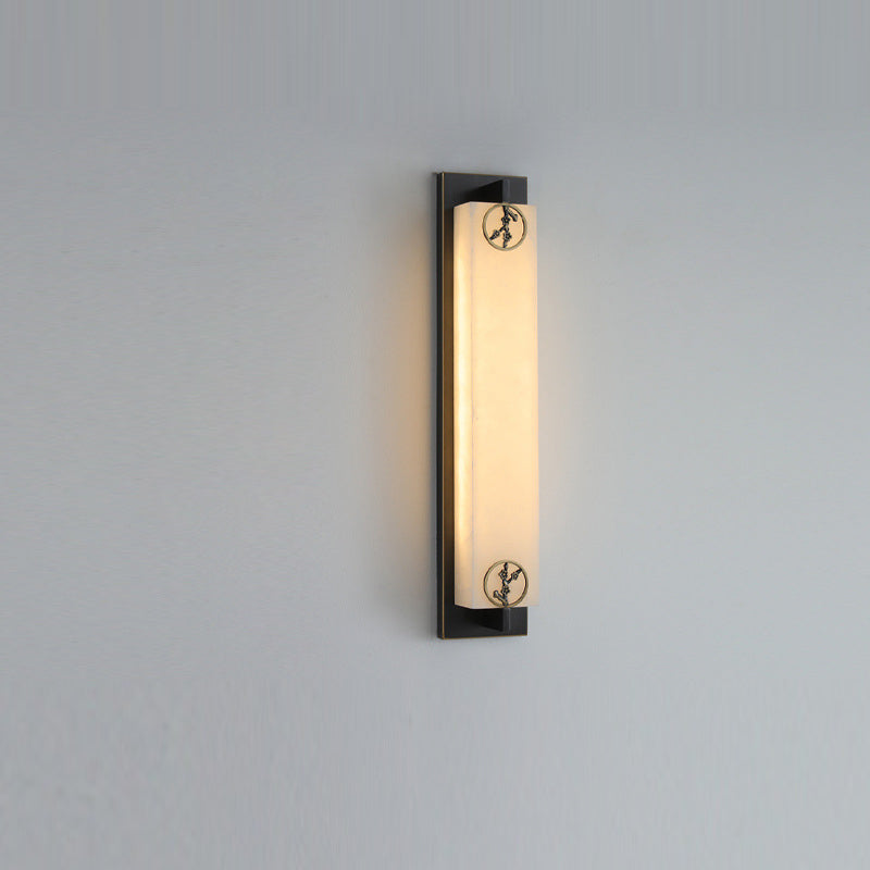 Chinese Rectangle Copper Marble LED Wall Sconce Lamp