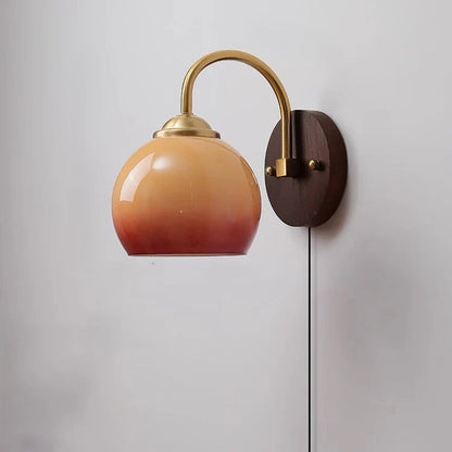 Mid-Century Oval Ash Wood Glass 1-Light Wall Sconce Lamp