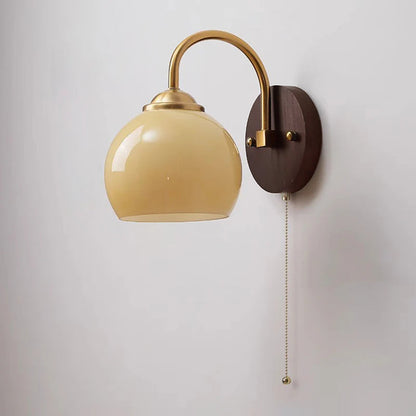 Mid-Century Oval Ash Wood Glass 1-Light Wall Sconce Lamp