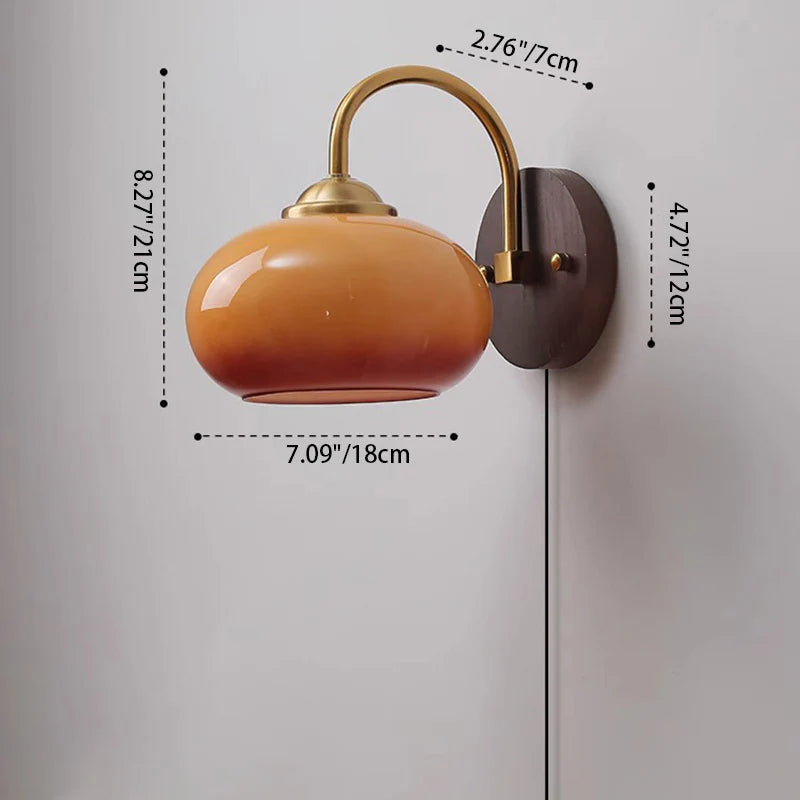 Mid-Century Oval Ash Wood Glass 1-Light Wall Sconce Lamp