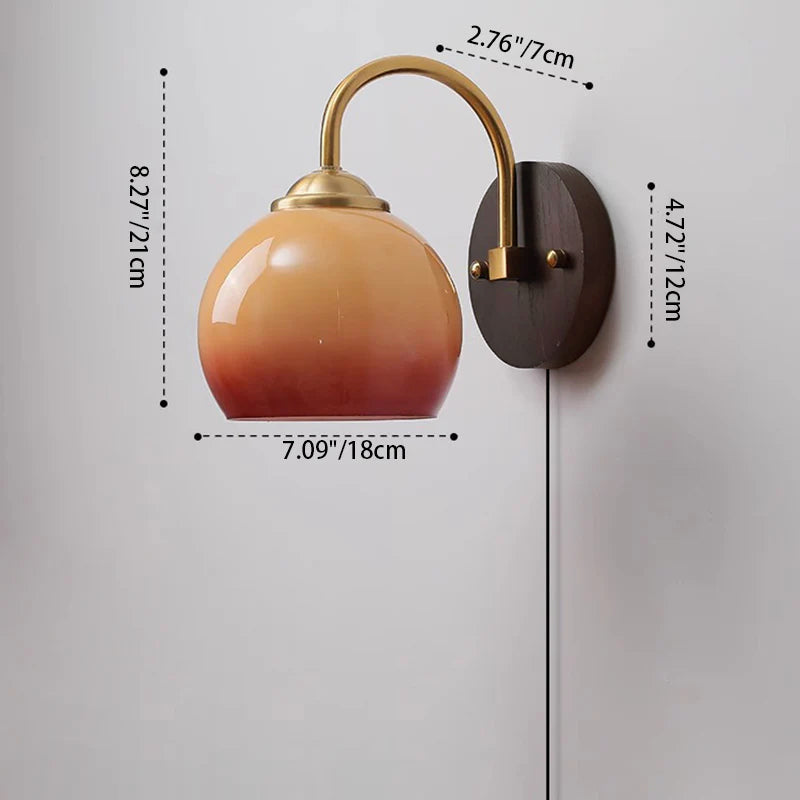 Mid-Century Oval Ash Wood Glass 1-Light Wall Sconce Lamp