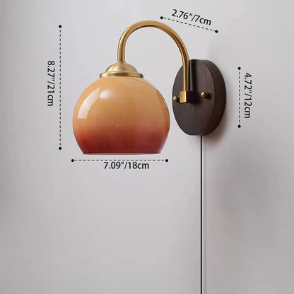 Mid-Century Oval Ash Wood Glass 1-Light Wall Sconce Lamp