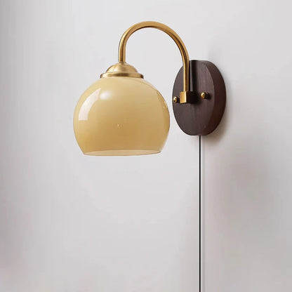Mid-Century Oval Ash Wood Glass 1-Light Wall Sconce Lamp