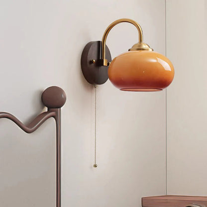 Mid-Century Oval Ash Wood Glass 1-Light Wall Sconce Lamp